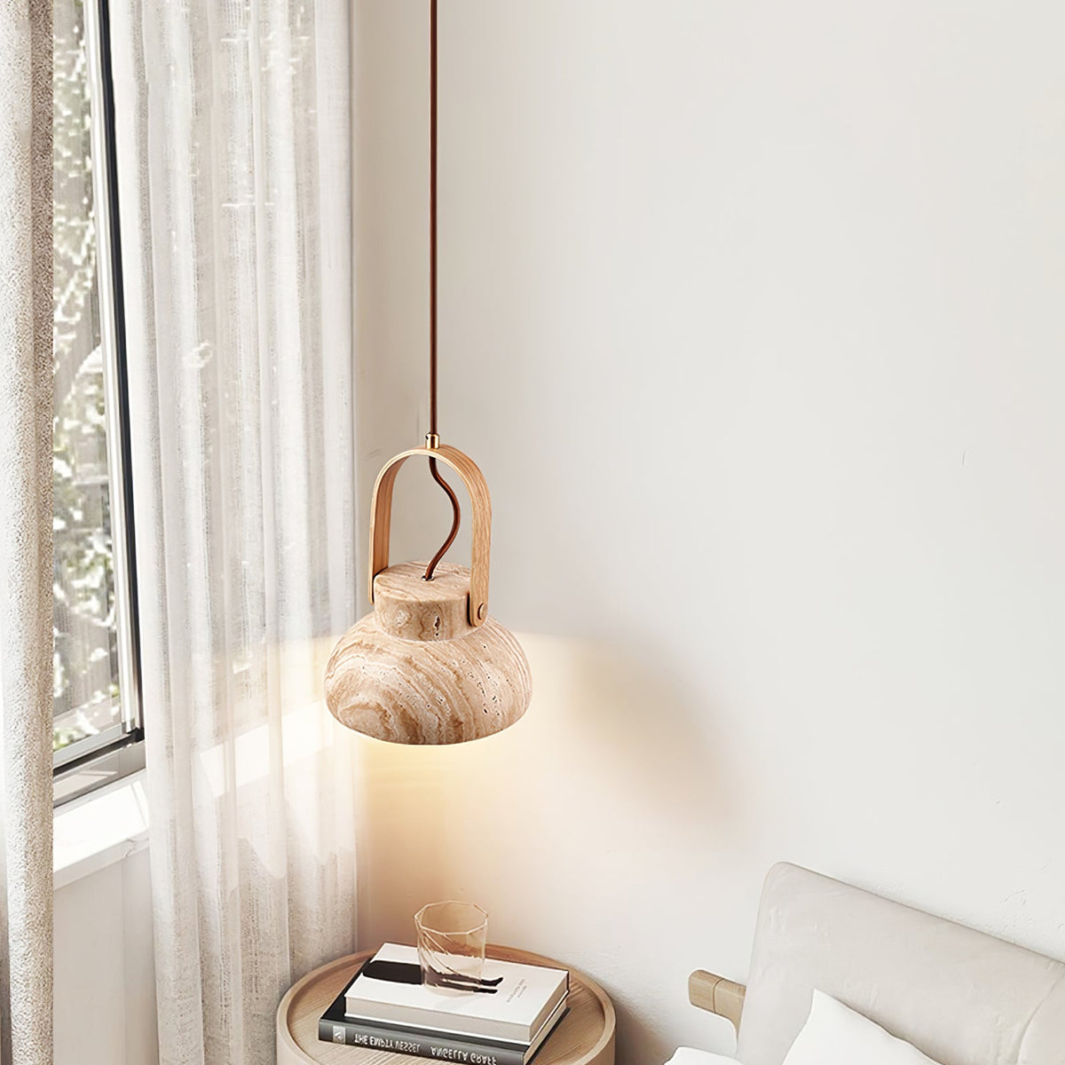 Aveline Travertine Pendant Light – Natural Stone Sculptural Lantern