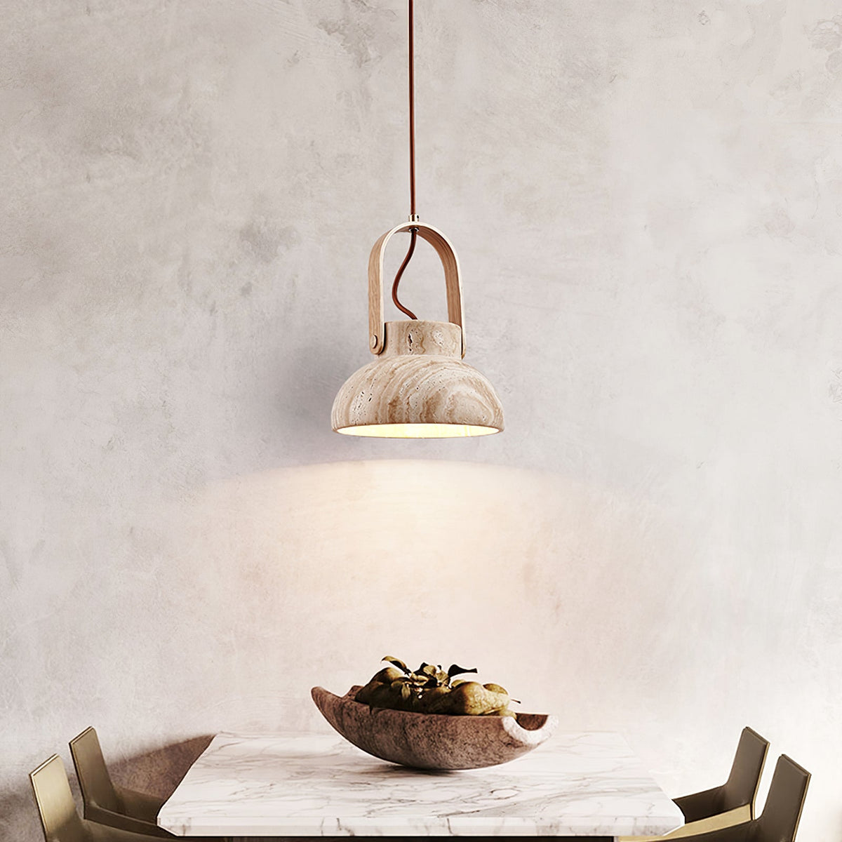 Aveline Travertine Pendant Light – Natural Stone Sculptural Lantern