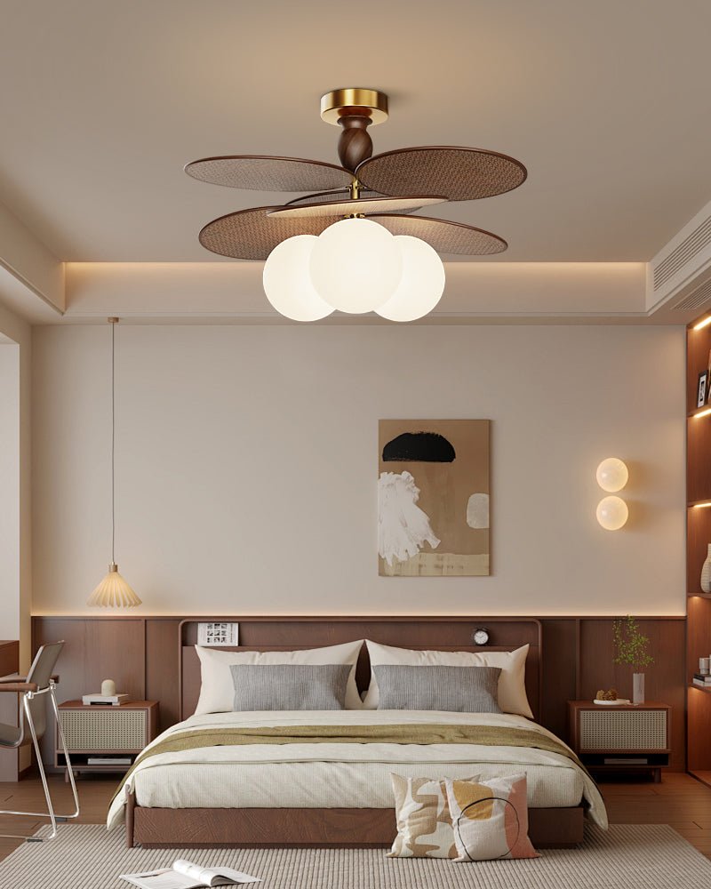 Averis Semi Flush Ceiling Light in Raffia and Glass for Modern Interiors