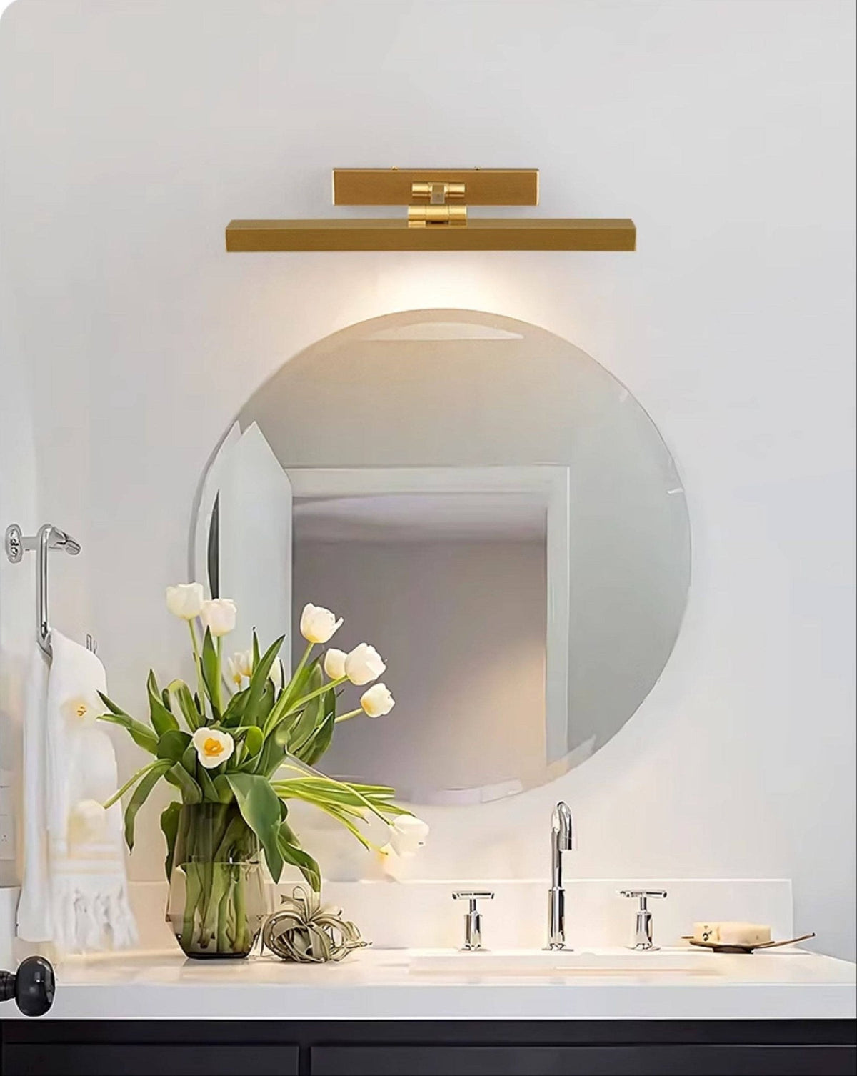 Avery Brass Wall Sconce – Modern Adjustable LED Wall Light for Bedroom, Living Room, and Office