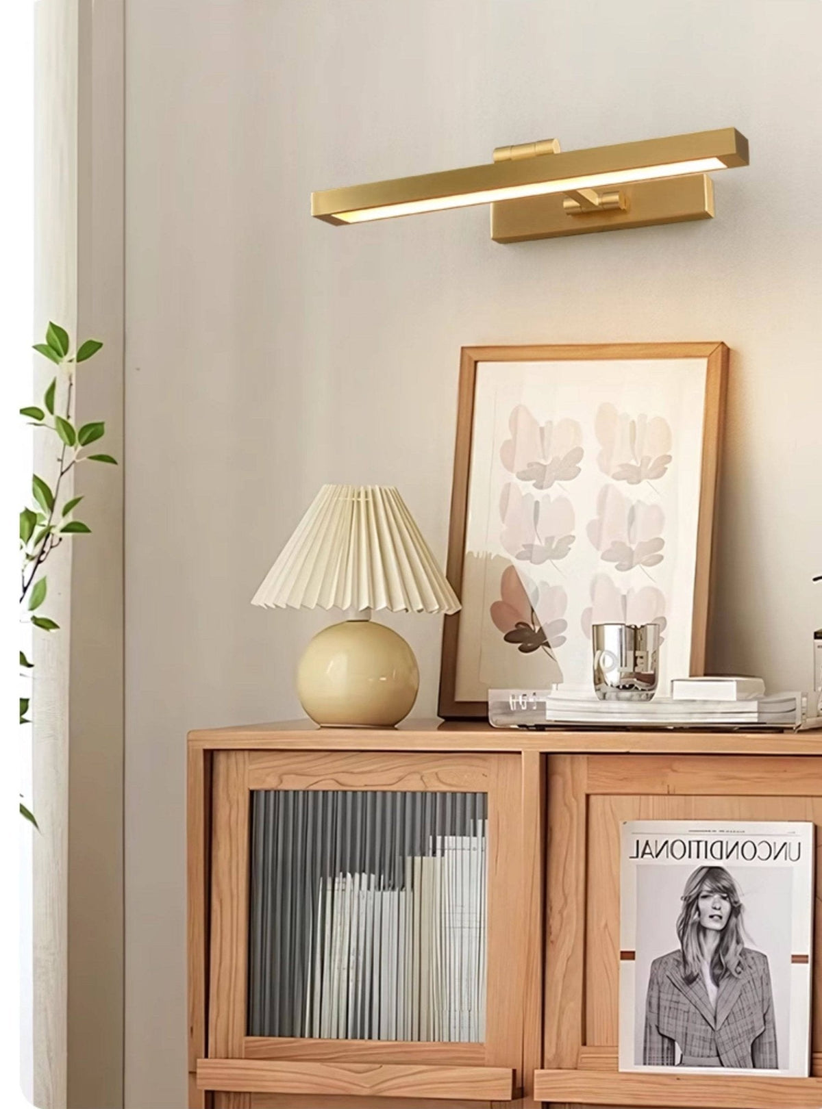 Avery Brass Wall Sconce – Modern Adjustable LED Wall Light for Bedroom, Living Room, and Office
