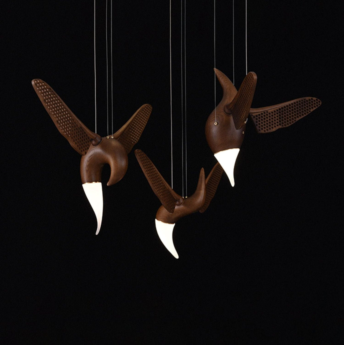 Avian Flight Chandelier – Sculptural Wooden Bird Pendant Light
