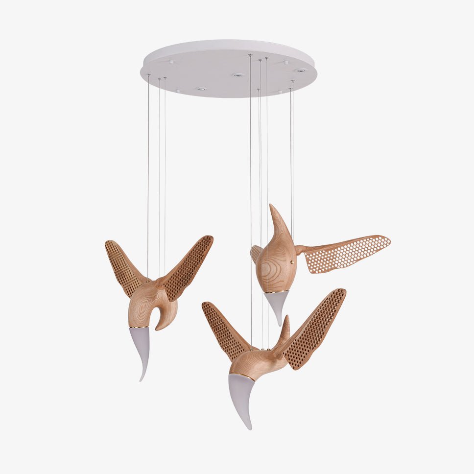 Avian Flight Chandelier – Sculptural Wooden Bird Pendant Light