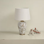 Avian Floral Ceramic Table Lamp with Beige Fabric Shade for Living Room & Bedroom