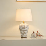 Avian Floral Ceramic Table Lamp with Beige Fabric Shade for Living Room & Bedroom