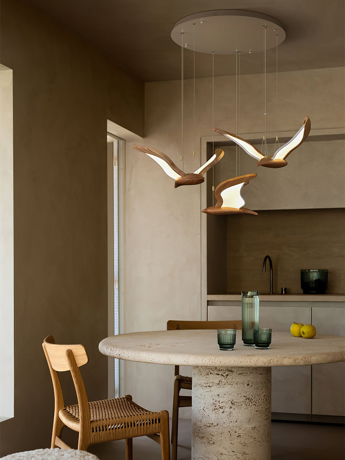 Avina Wing Pendant Light – Sculptural Wood LED Chandelier for Modern Interiors
