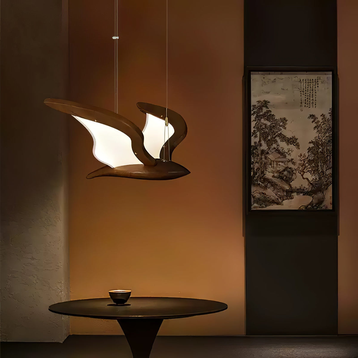 Avina Wing Pendant Light – Sculptural Wood LED Chandelier for Modern Interiors