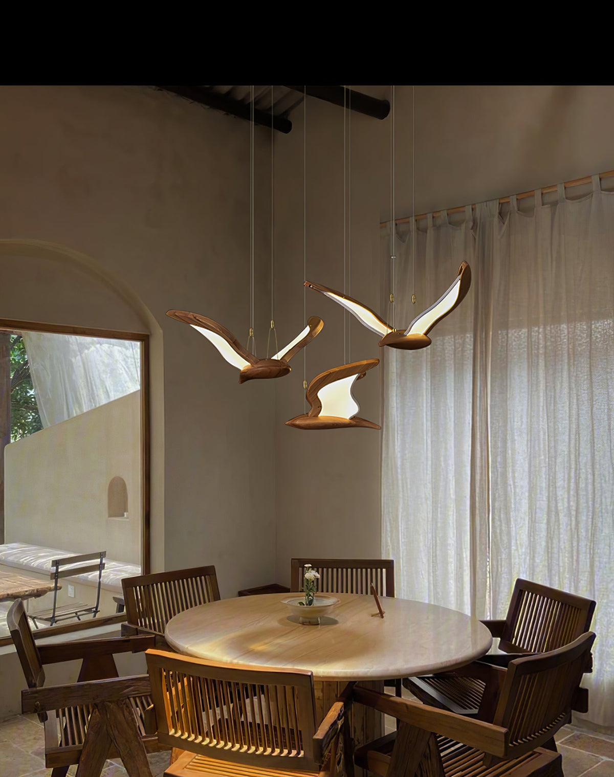 Avina Wing Pendant Light – Sculptural Wood LED Chandelier for Modern Interiors