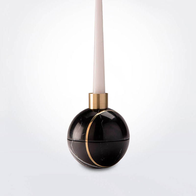 Axis Sphere Marble Candle Holder – Sculptural Tabletop Accent in Natural Stone