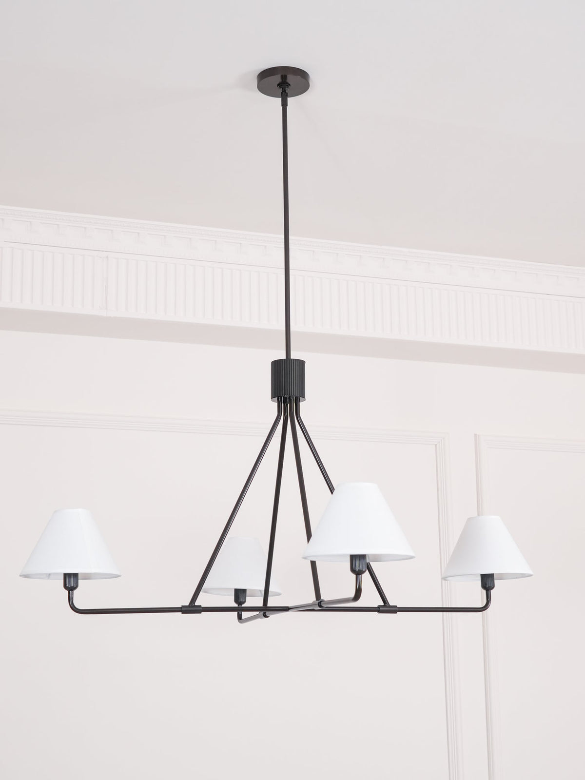 Axis Modern Linear Chandelier in Brass and Black for Dining Room and Living Room