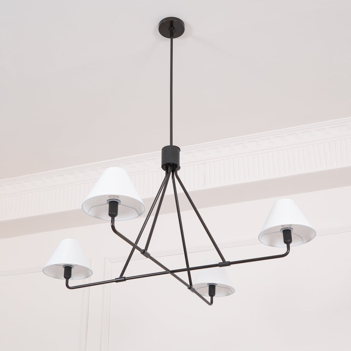 Axis Modern Linear Chandelier in Brass and Black for Dining Room and Living Room