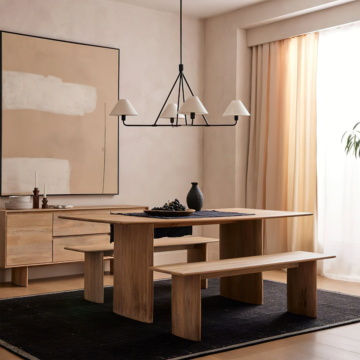 Axis Modern Linear Chandelier in Brass and Black for Dining Room and Living Room
