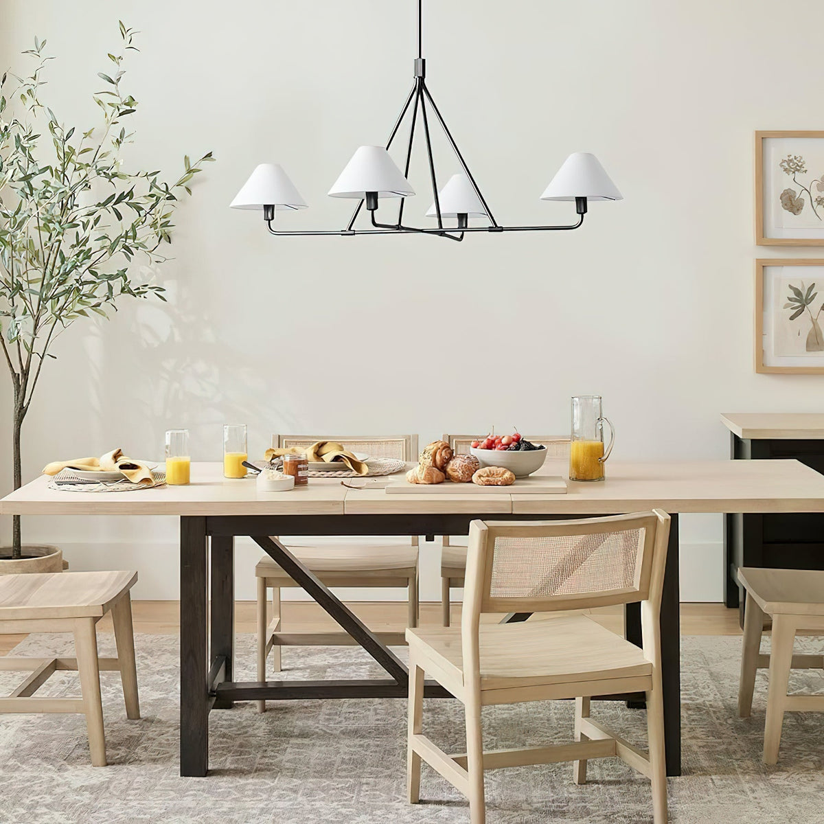 Axis Modern Linear Chandelier in Brass and Black for Dining Room and Living Room