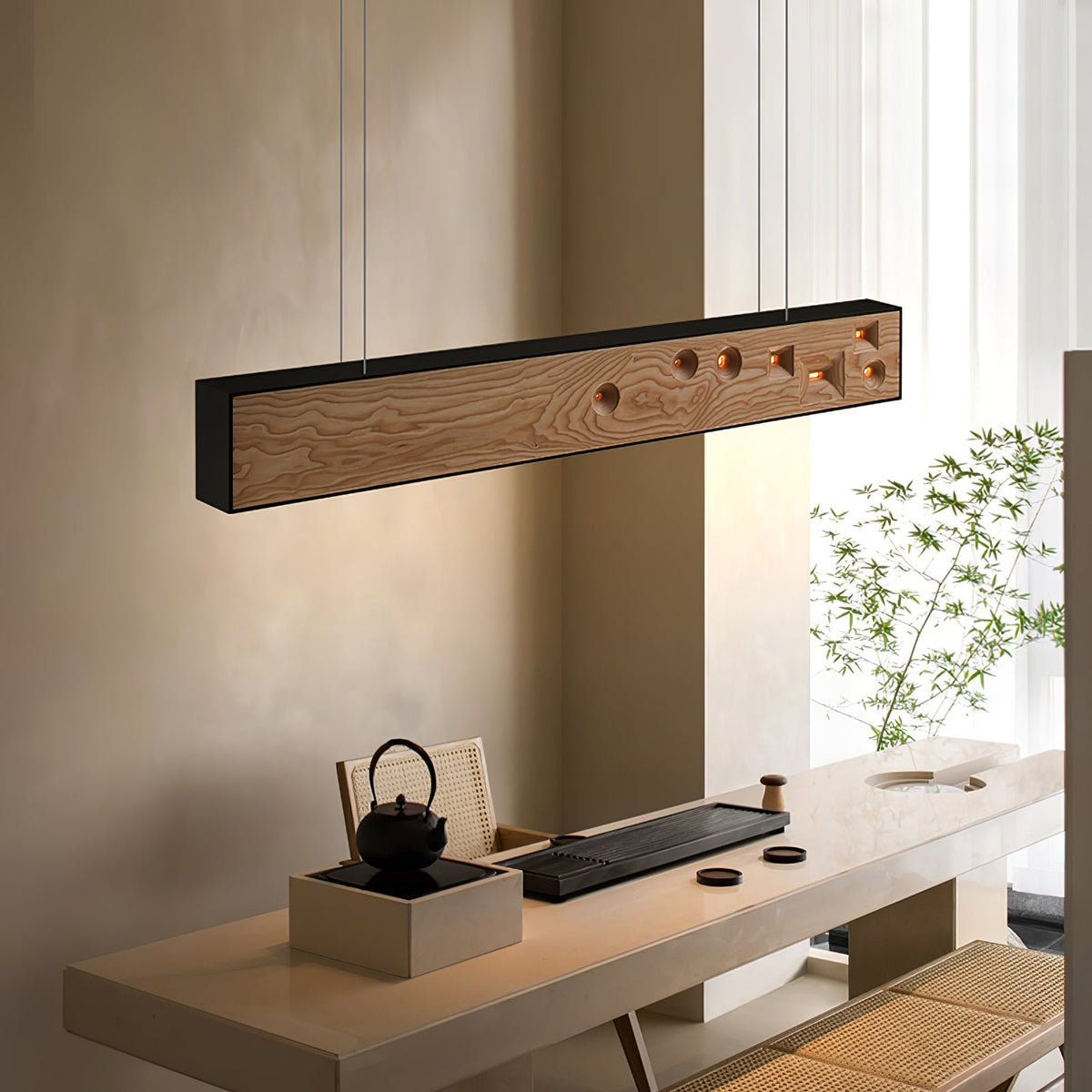 Axis Linear Wood LED Pendant Light for Kitchen Island and Dining Room