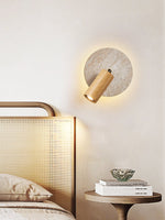 Axis Spot Sconce Wall Light in Travertine and Wood