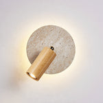 Axis Spot Sconce Wall Light in Travertine and Wood