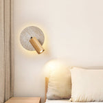 Axis Spot Sconce Wall Light in Travertine and Wood