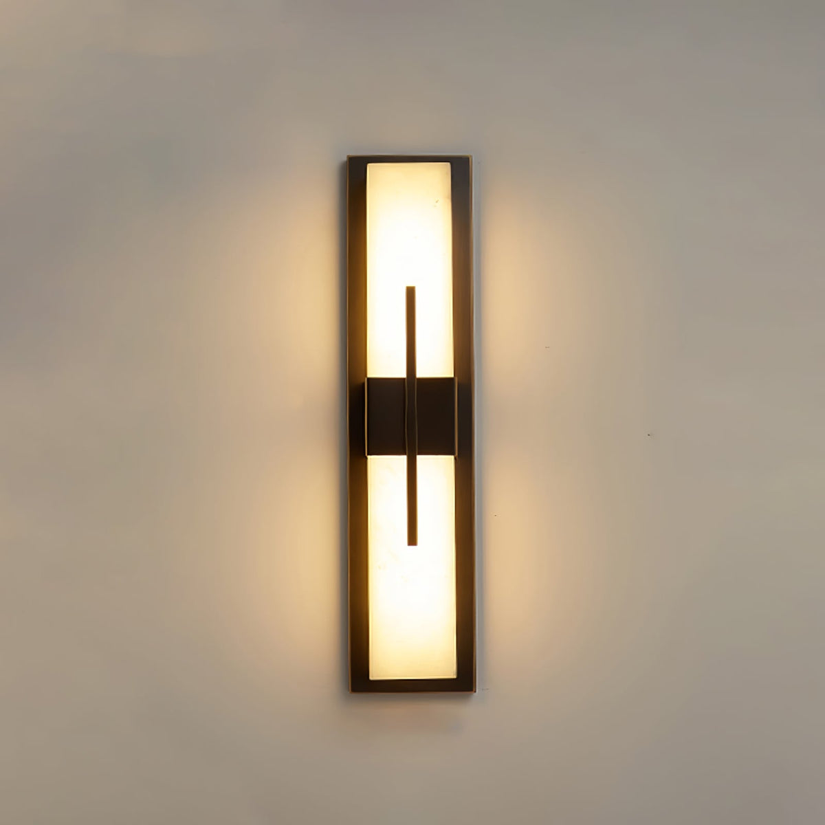 Axis Twin Alabaster LED Wall Sconce, Modern Brass & Black Finish