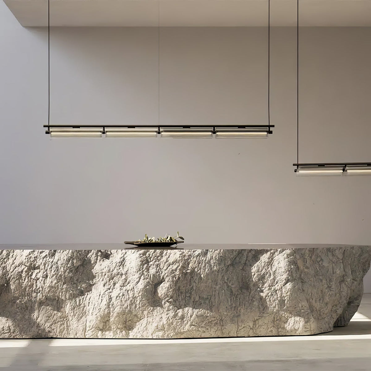 Modern Linear LED Chandelier for Kitchen Island, Smoked Acrylic Pendant Light