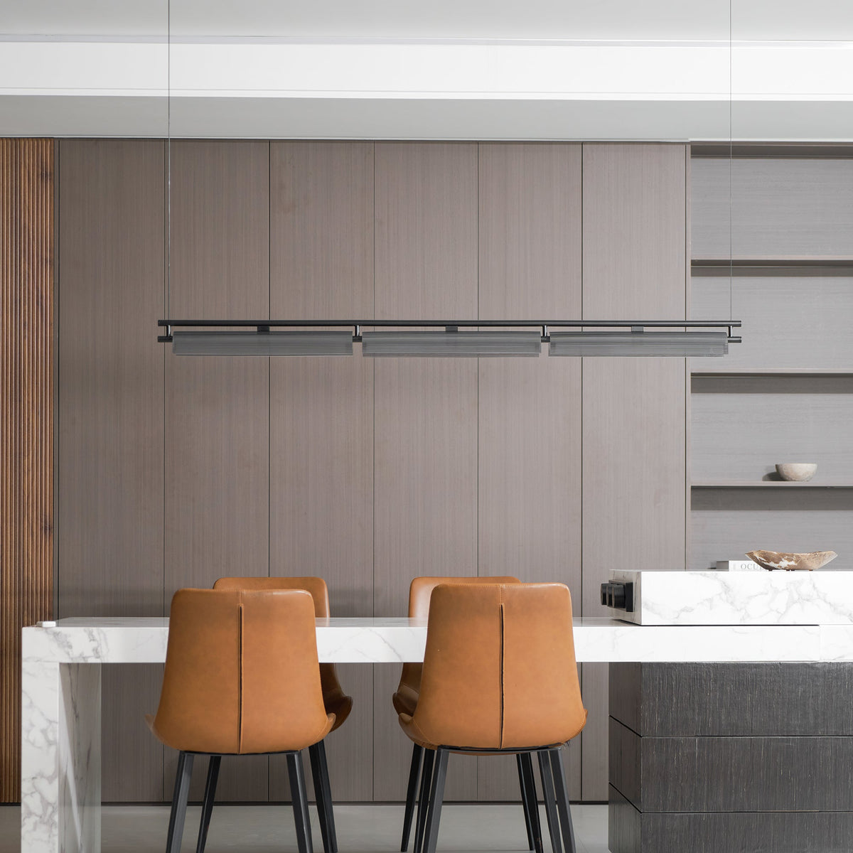 Modern Linear LED Chandelier for Kitchen Island, Smoked Acrylic Pendant Light