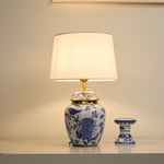 Azure Ceramic Table Lamp with Fabric Shade for Bedroom and Living Room