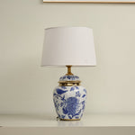 Azure Ceramic Table Lamp with Fabric Shade for Bedroom and Living Room
