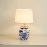 Azure Ceramic Table Lamp with Fabric Shade for Bedroom and Living Room