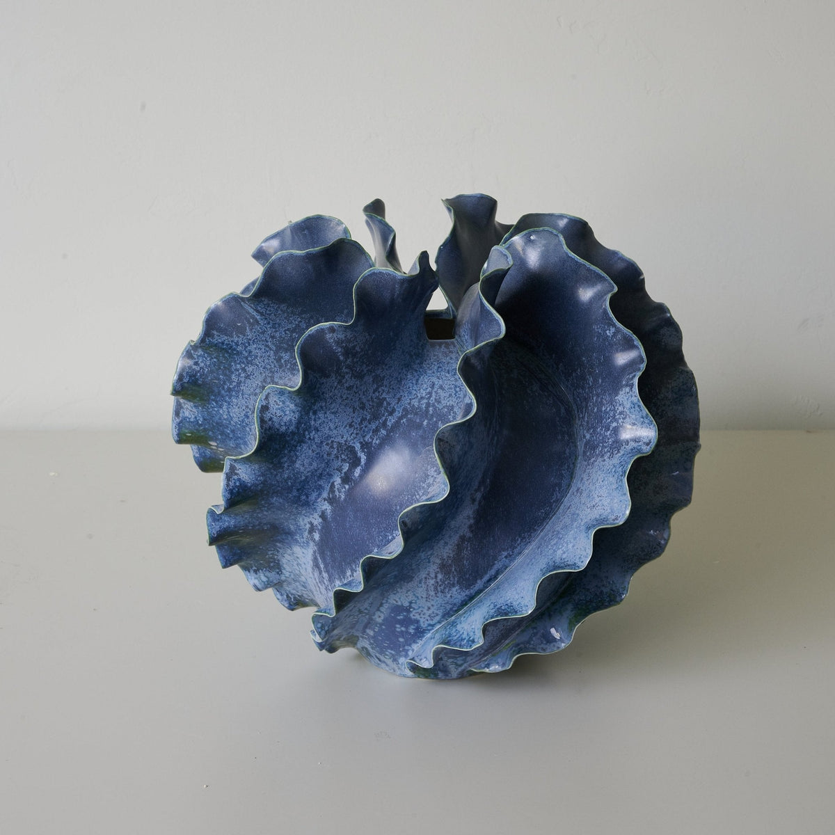 Azure Wave Sculptural Ceramic Table Lamp with Linen Shade