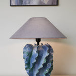 Azure Wave Sculptural Ceramic Table Lamp with Linen Shade