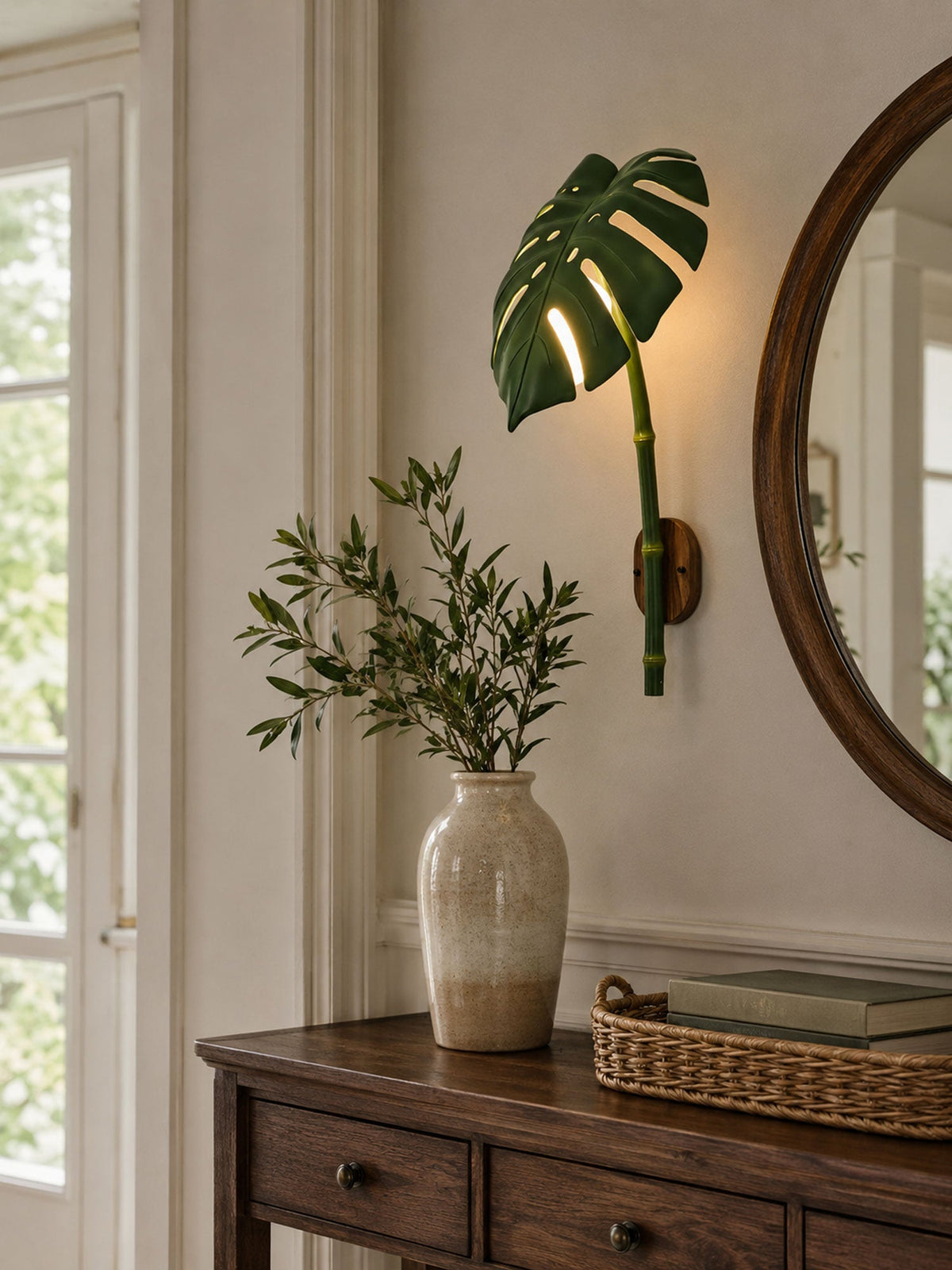 Monstera Leaf Wall Sconce — Tropical Botanical Light for Modern Interiors