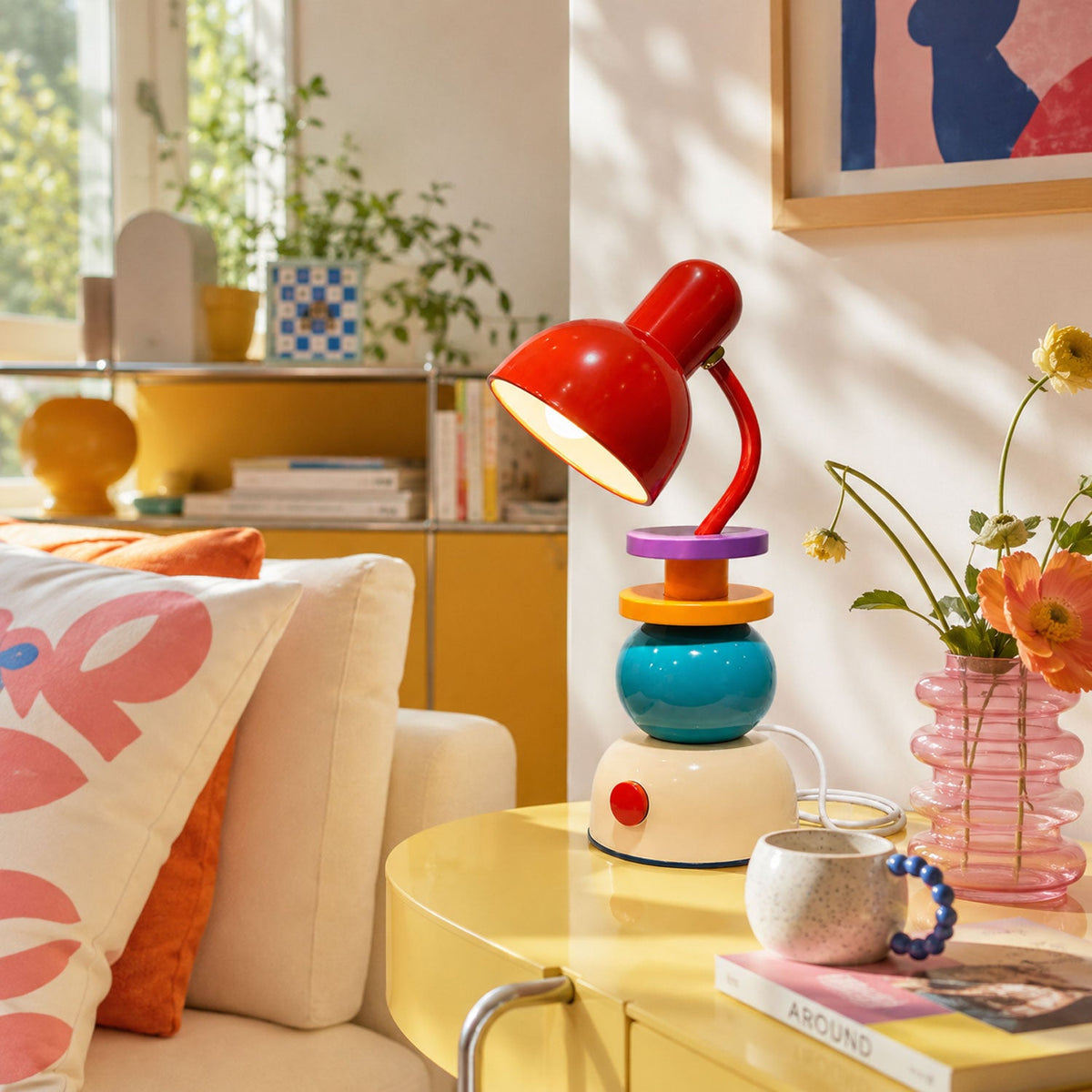 Playstack Pop Table Lamp – Colorful Modern Metal Accent Light for Bedroom & Living Room