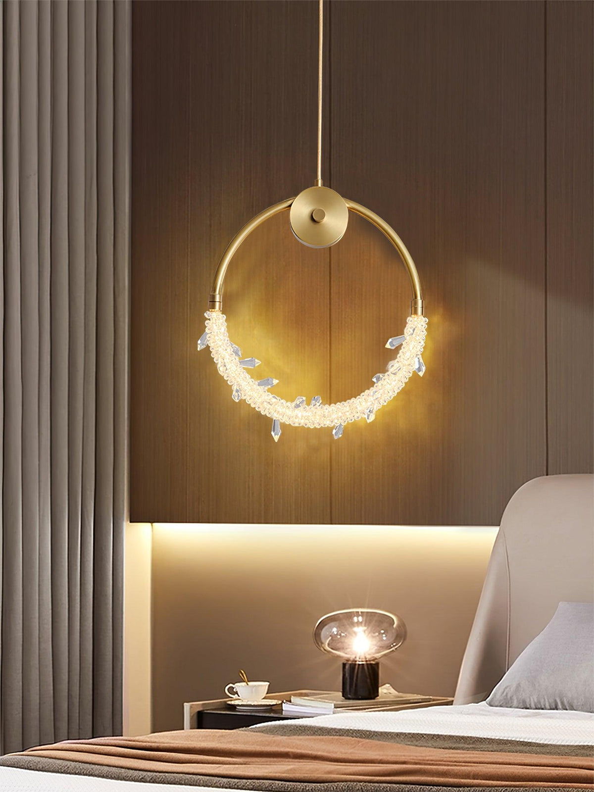 Crystal Pendant Light in Copper Gold Finish with Integrated LED