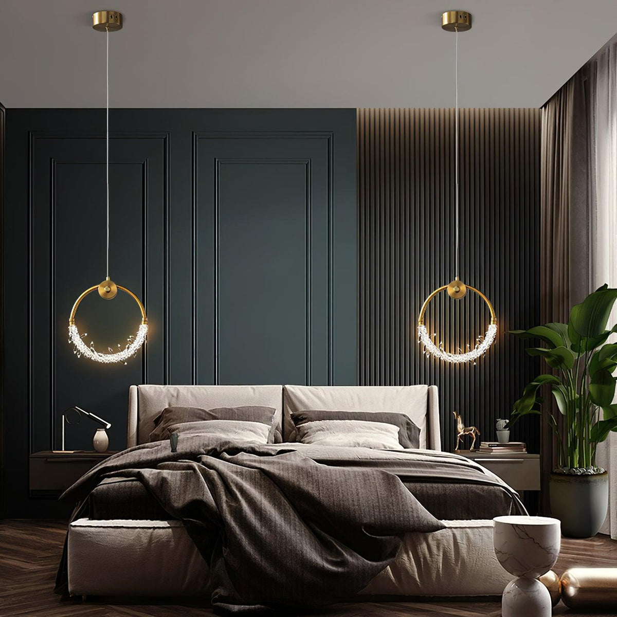 Crystal Pendant Light in Copper Gold Finish with Integrated LED