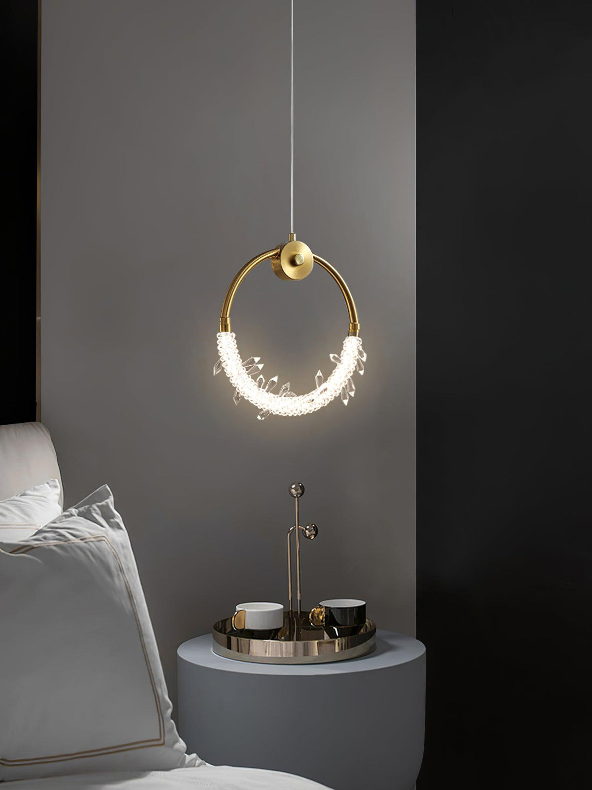 Crystal Pendant Light in Copper Gold Finish with Integrated LED