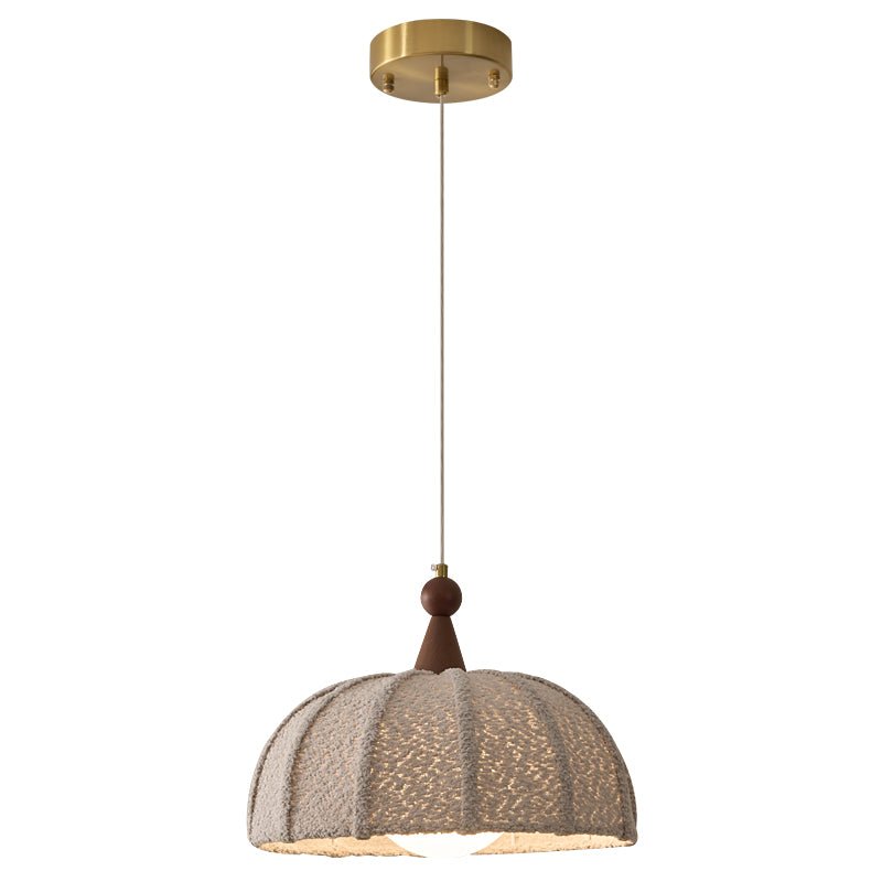 Boucle Harbor Pendant Light – Textured Dome with Walnut Accent