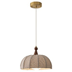 Boucle Harbor Pendant Light – Textured Dome with Walnut Accent