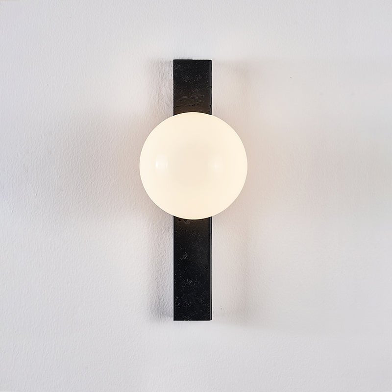 Balanced Globe Wall Sconce in Black Travertine and Opal Glass