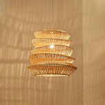 Artisan Bamboo Spiral Pendant Light, Handwoven Natural Shade for Dining & Living Areas