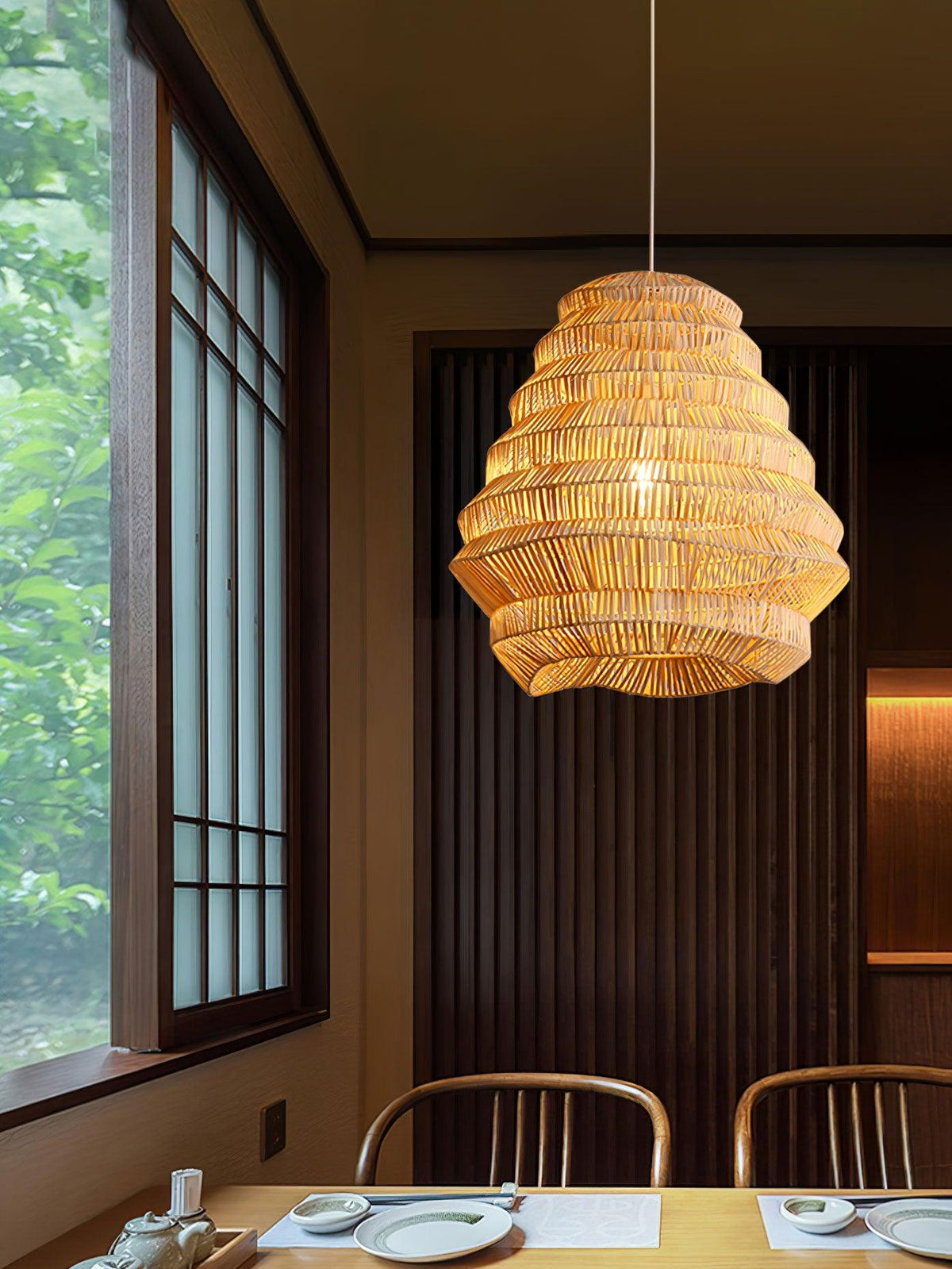 Artisan Bamboo Spiral Pendant Light, Handwoven Natural Shade for Dining & Living Areas