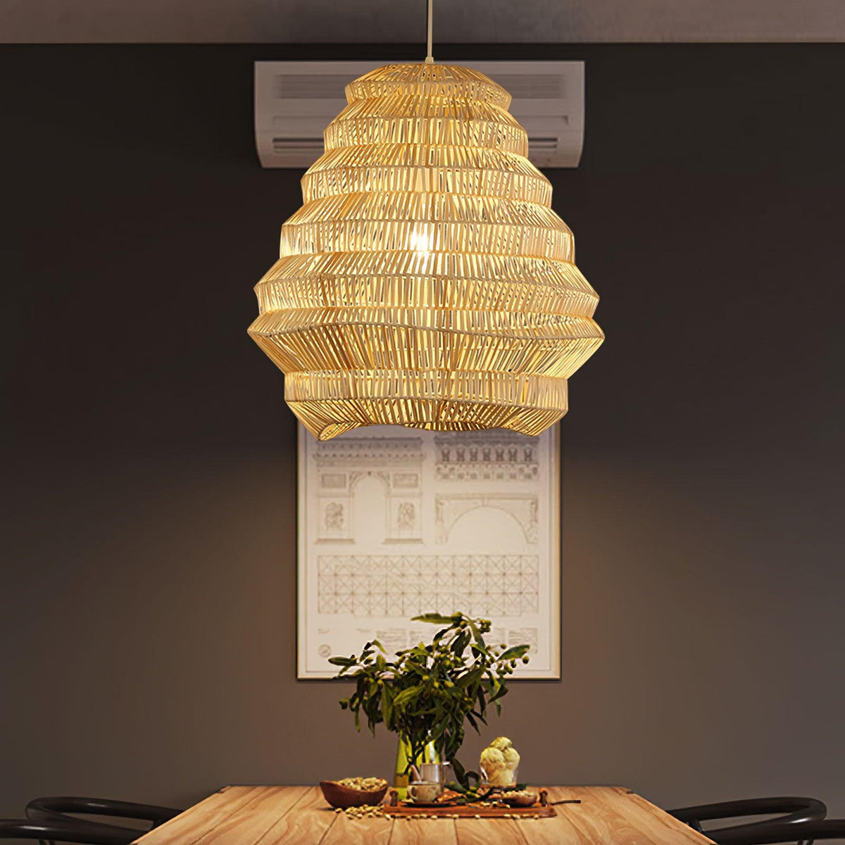 Artisan Bamboo Spiral Pendant Light, Handwoven Natural Shade for Dining & Living Areas