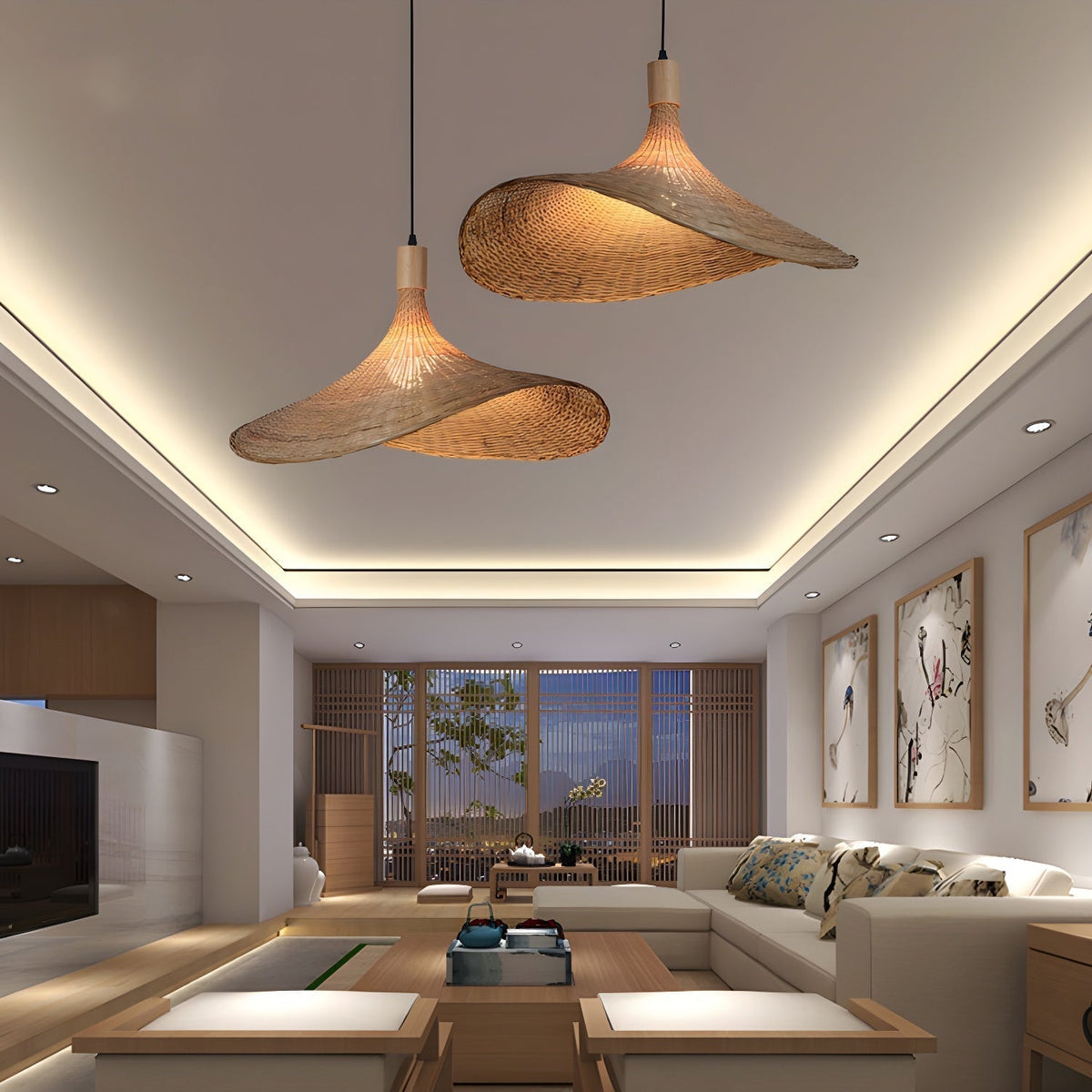 Bamboo Weave Hat Pendant Light