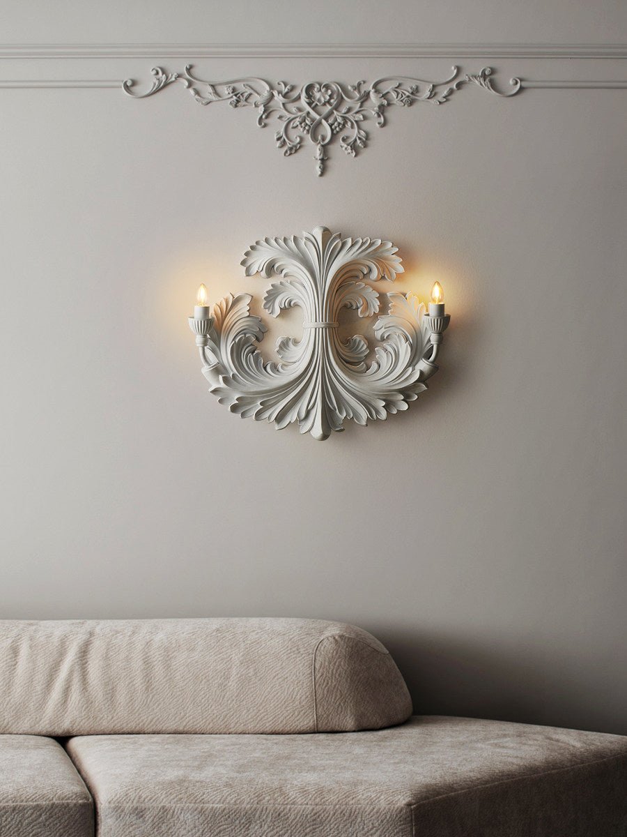 Baroque Blossom Wall Sconce – Plaster Floral Two-Light Fixture