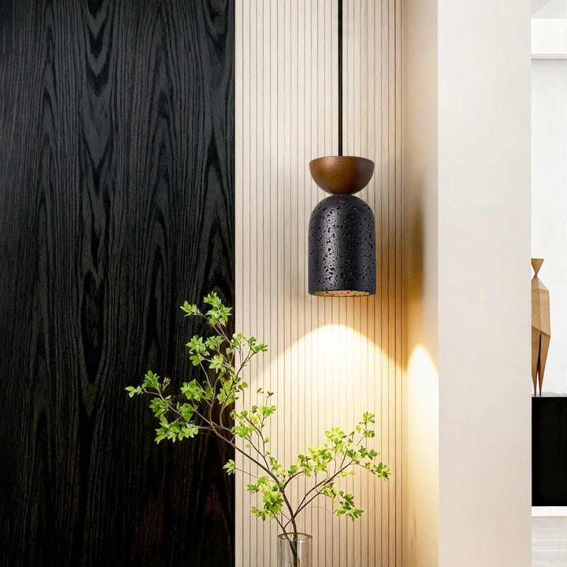 Basalt Walnut Drop Pendant Light – Organic Modern Travertine Hanging Lamp