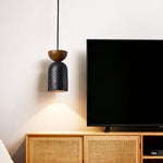 Basalt Walnut Drop Pendant Light – Organic Modern Travertine Hanging Lamp