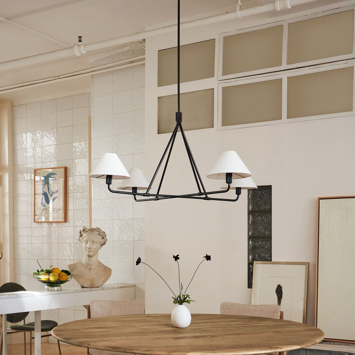 Axis Modern Linear Chandelier in Brass and Black for Dining Room and Living Room
