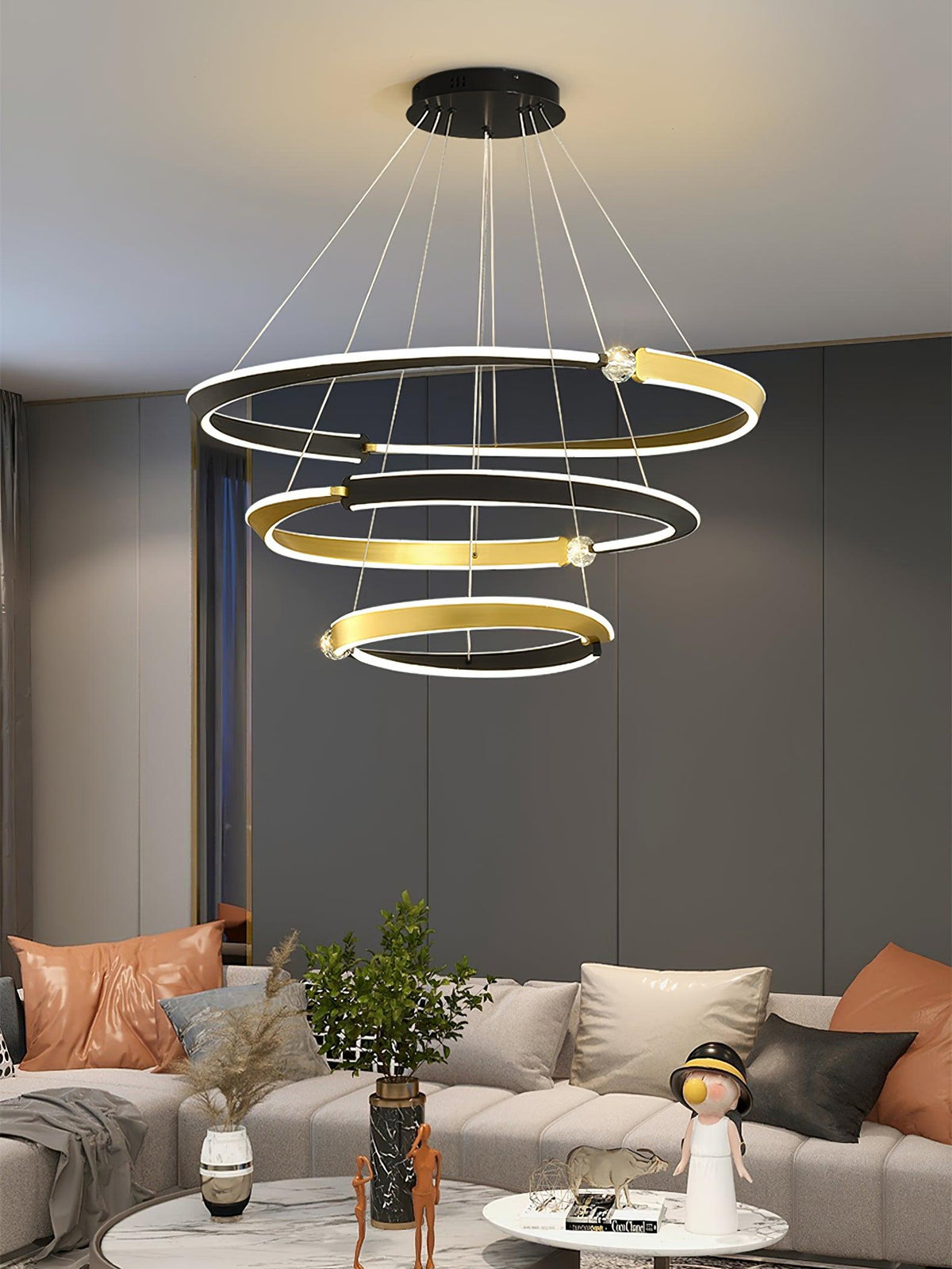 Crystal LED Pendant Light with Metal Frame, Modern Hanging Lamp for Dining Room and Living Room