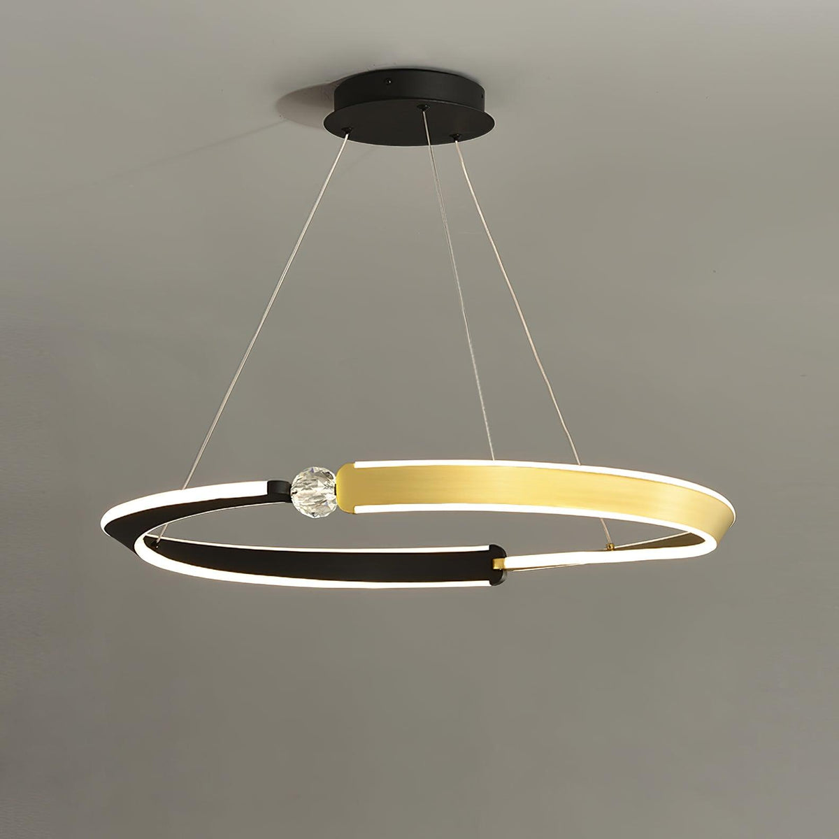 Crystal LED Pendant Light with Metal Frame, Modern Hanging Lamp for Dining Room and Living Room