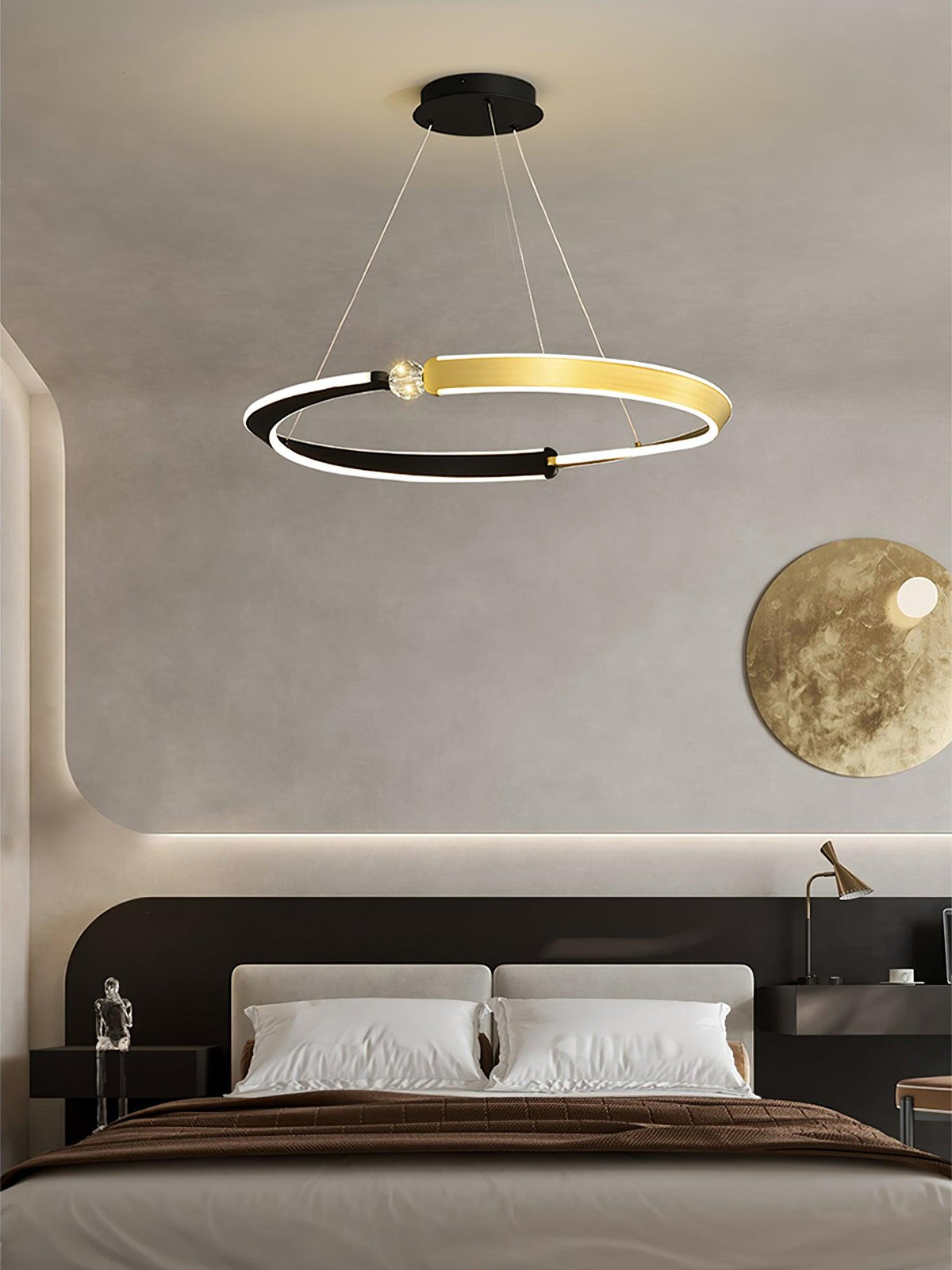 Crystal LED Pendant Light with Metal Frame, Modern Hanging Lamp for Dining Room and Living Room