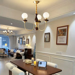 Bellagio Arc Chandelier — Modern Brass & Wood Designer Pendant Light