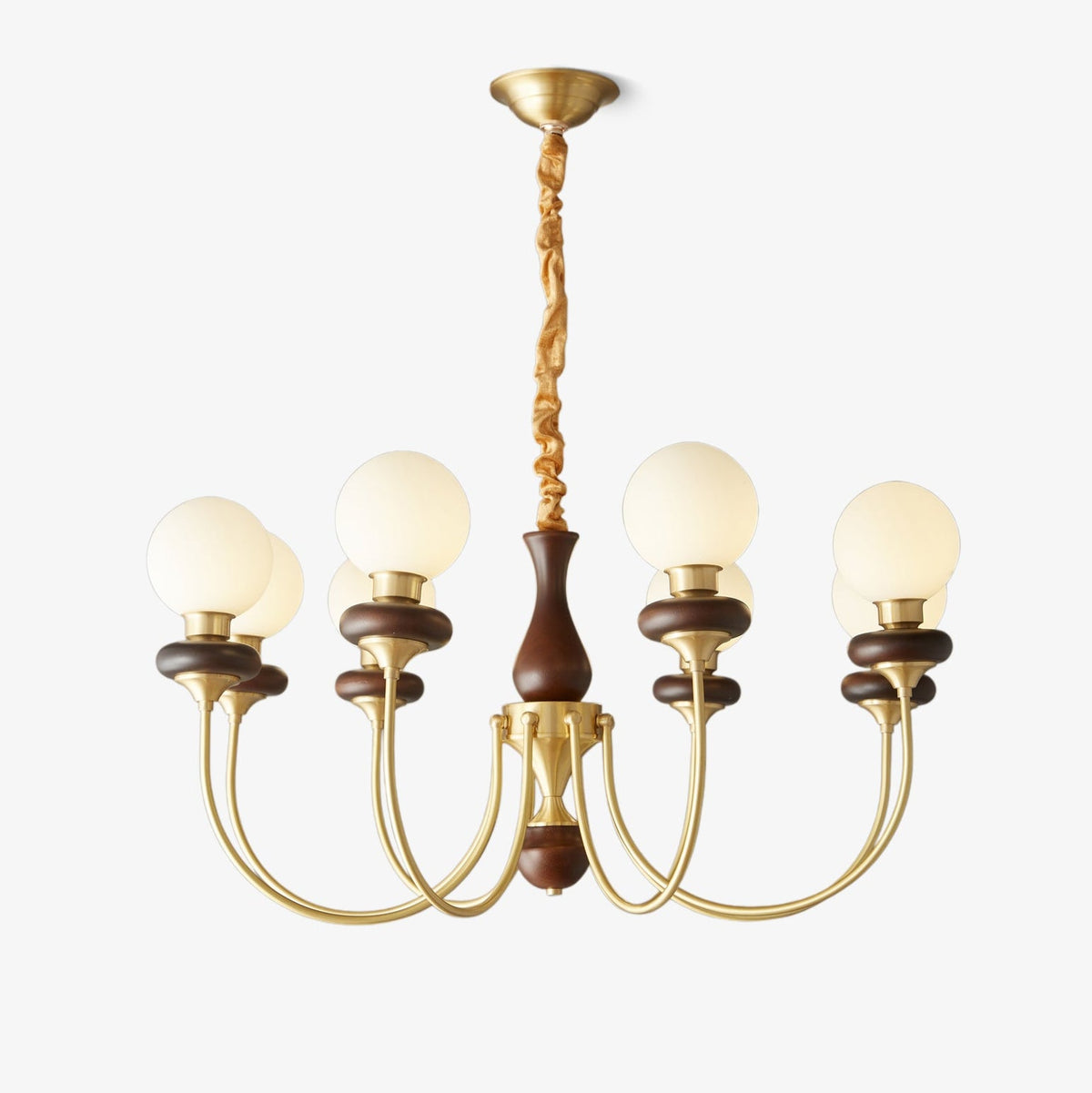 Bellagio Arc Chandelier — Modern Brass & Wood Designer Pendant Light